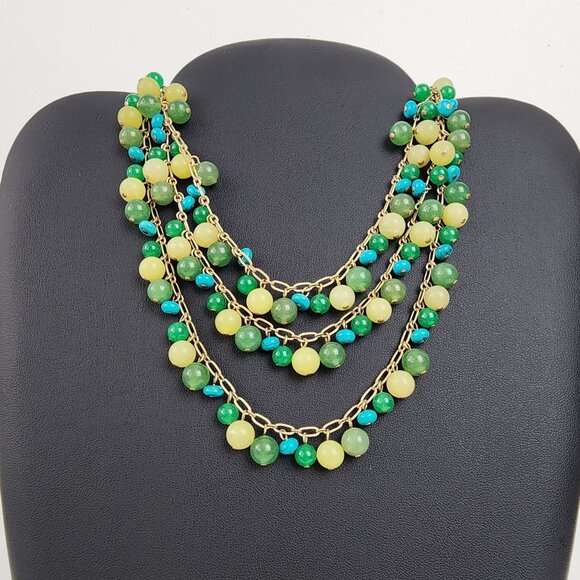 Stella & Dot 'Copa' Necklace Turquoise Green Aventurine Lemon Agate Stones Boho - Picture 2 of 12
